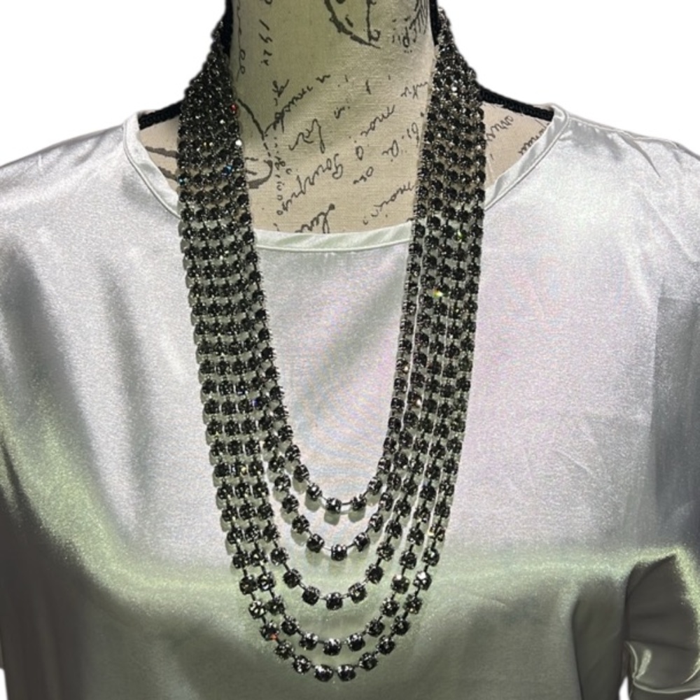 1302 Cara New York Elegant Charcoal Gray & Silver Multi-Strand Necklace. 30”